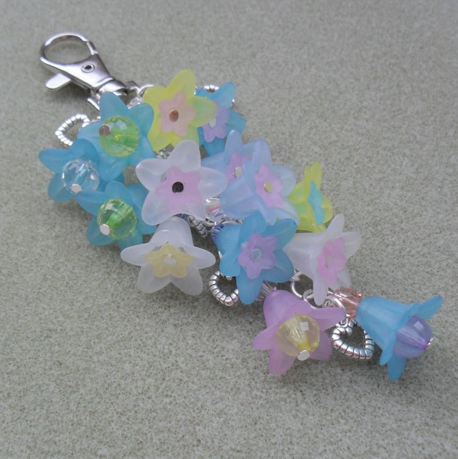 Flower Bag Charm Silver Tone