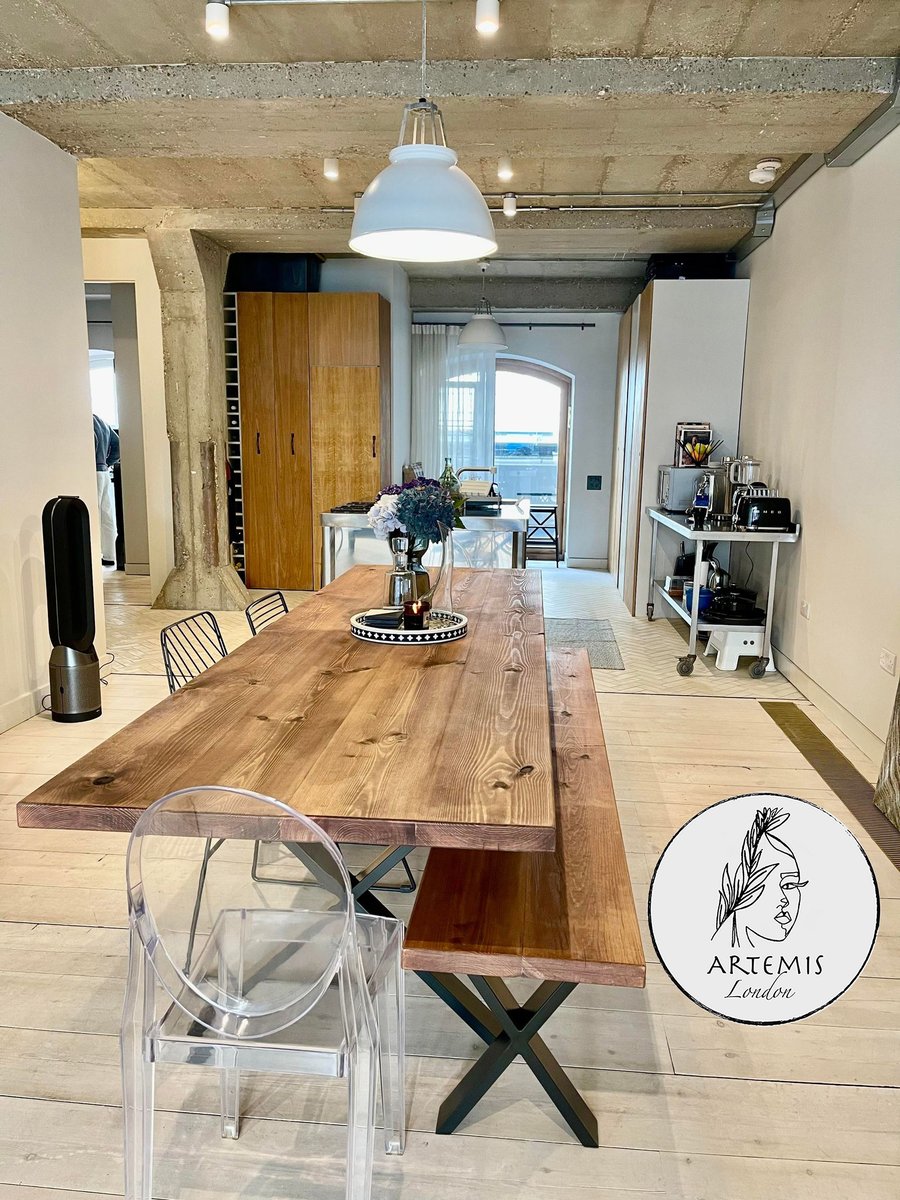 ARTEMIS Dining Table and Bench X Frame Thick Wood Luxury Touch