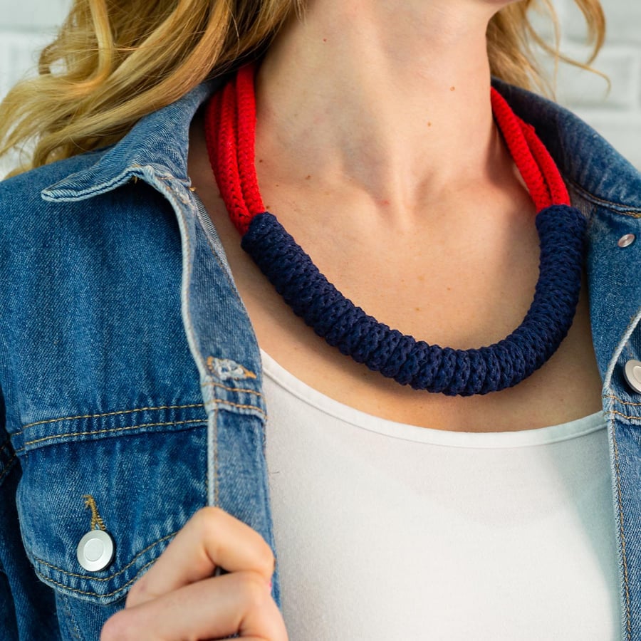 Orange Cotton Rope Necklace, Chunky Statement Jewellery, Rope knot necklace