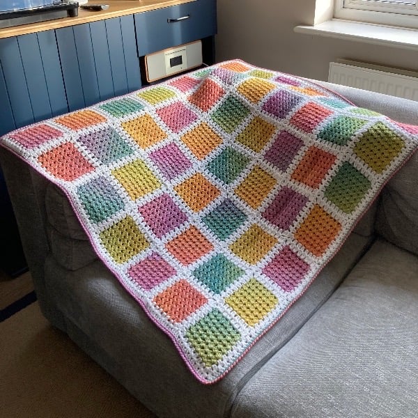 Crocheted Patchwork Granny Squares Baby Blanket - Lap Blanket