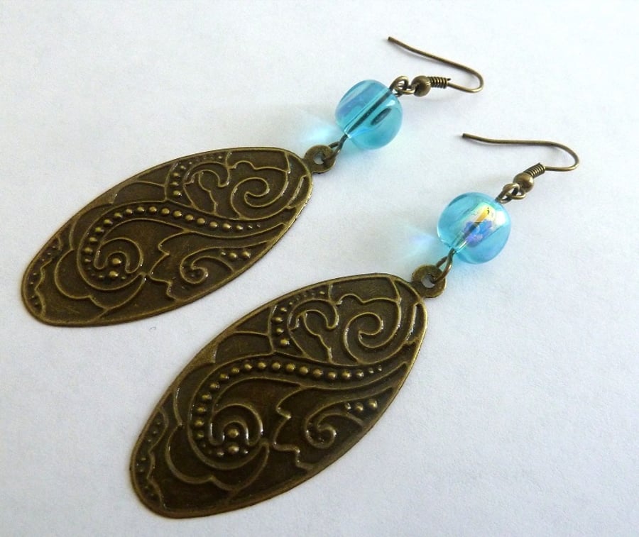 SALE blue and bronze earrings