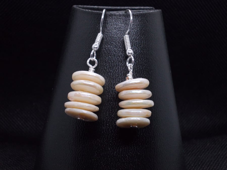 SALE - Freshwater cultured pearl disk earrings