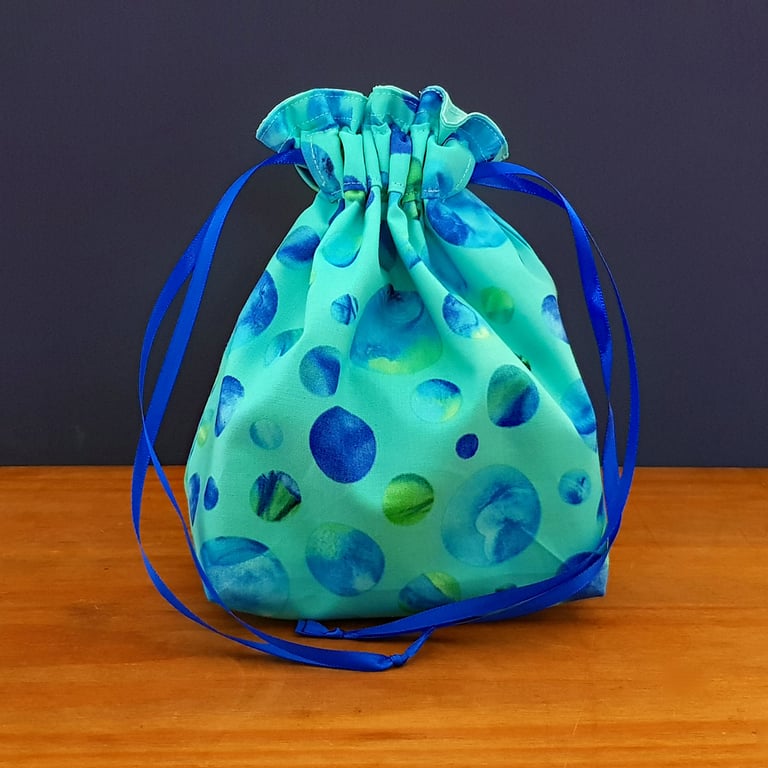 Blue Batik Spot Reusable Gift Bag - Fabric Drawstring Present Bag