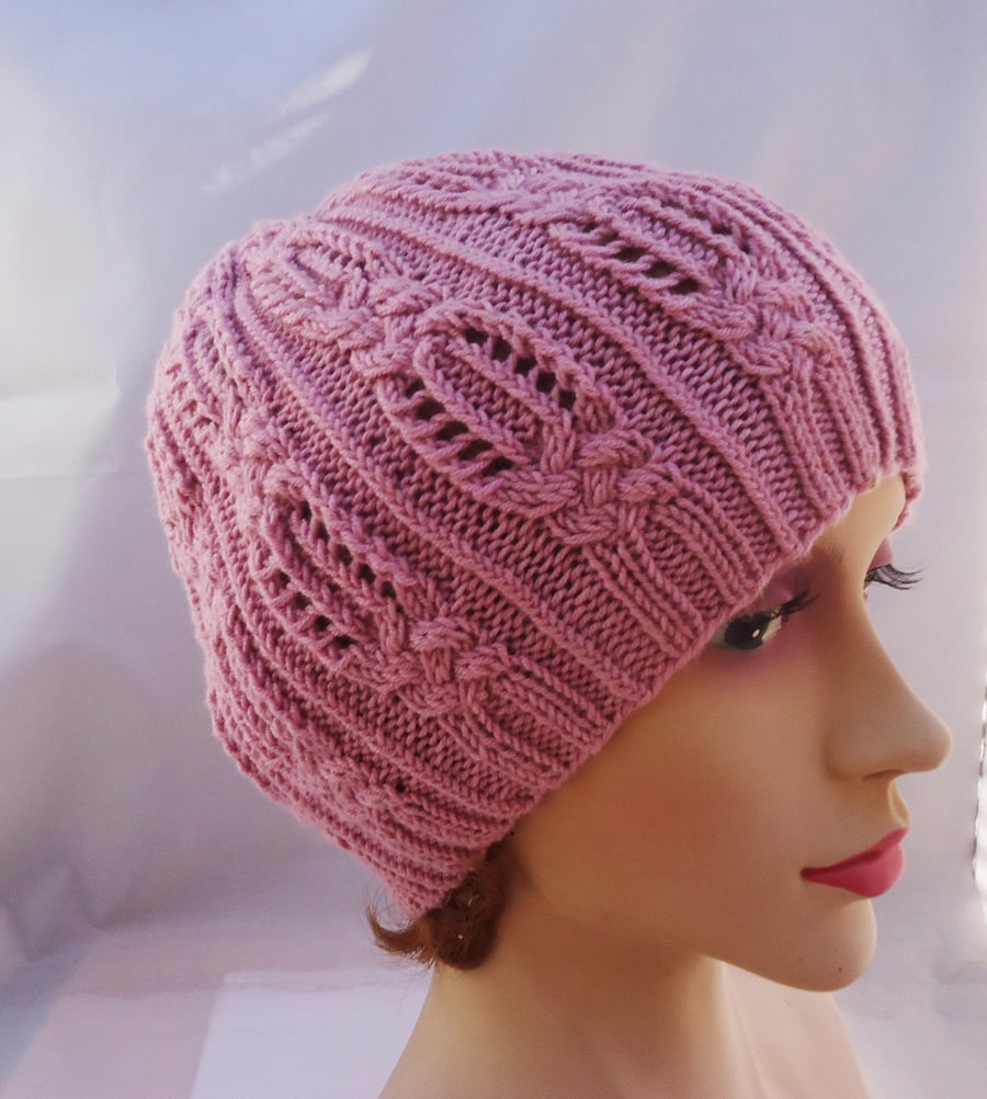 Slouchy Beanie,Hand Knit Women Slouchy Hat, Dusty Pink Winter Hat