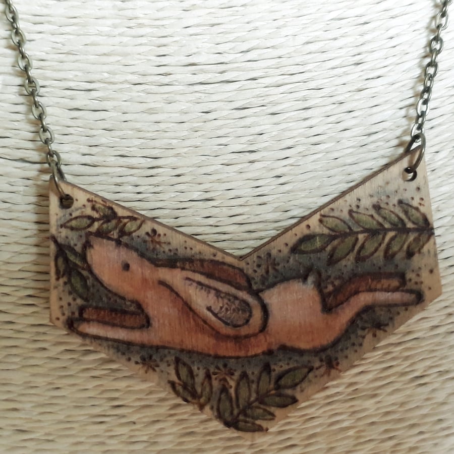 Pyrography hare pendant