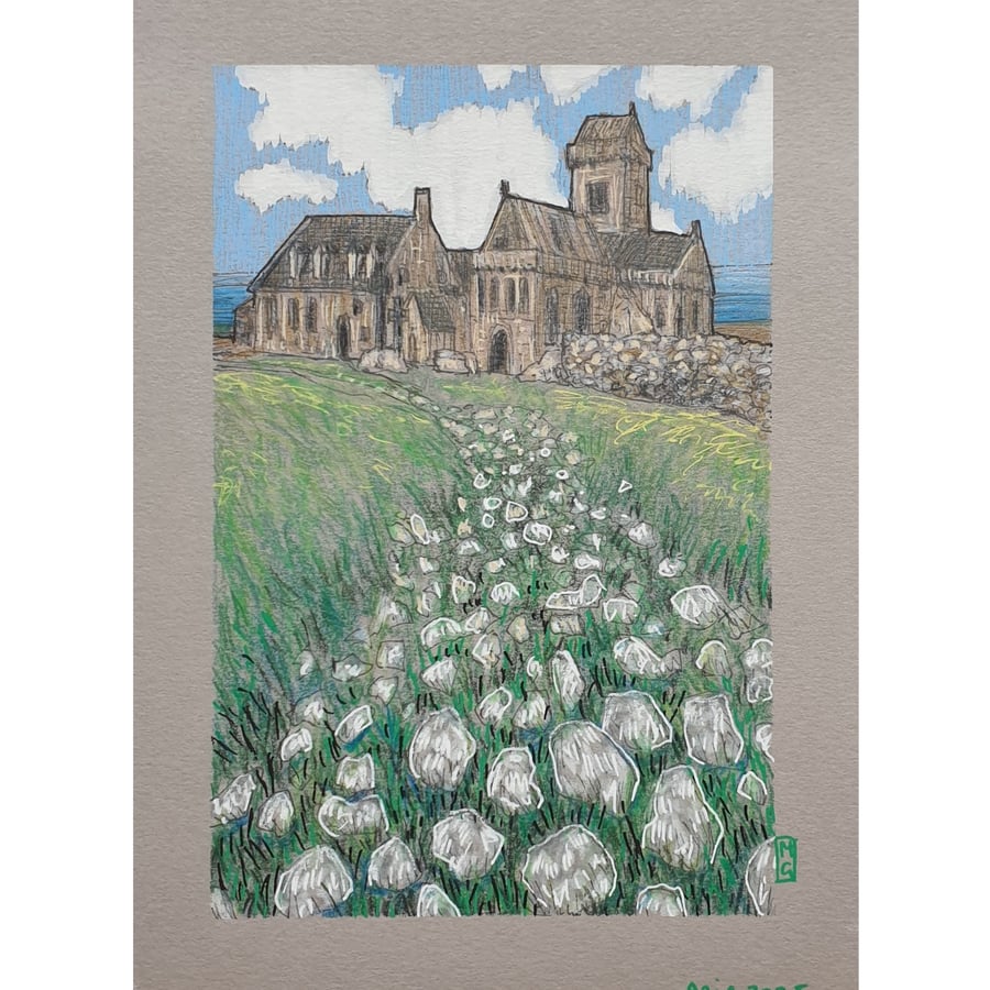 Iona Abbey, Scotland Original artwork, small Scottish landscape art