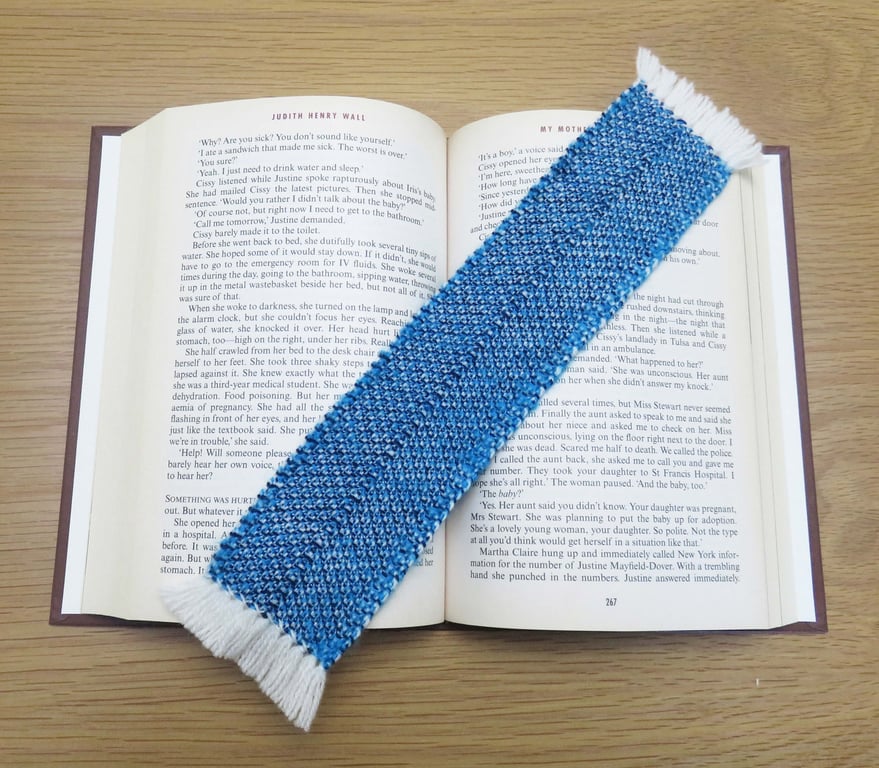 Handwoven blue bookmark