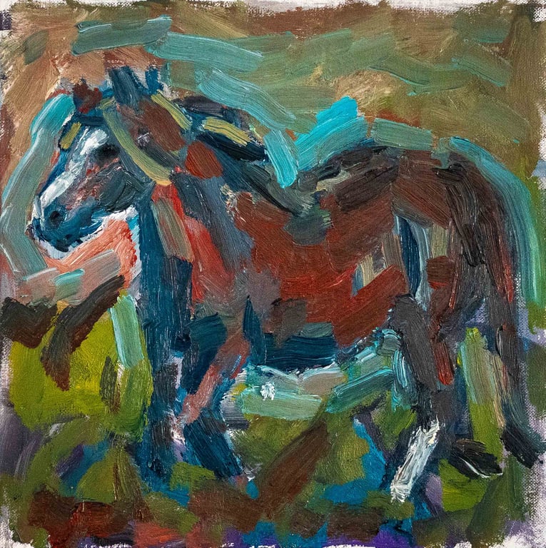 Welsh Pony Running  oil Painting on canvas