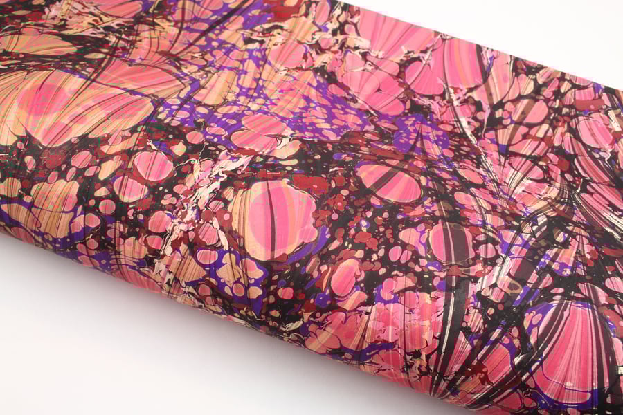 Pink red double marble pattern a2 marbled paper sheet