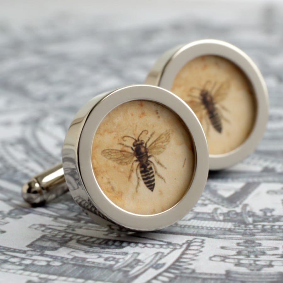  Vintage Bee Illustration Cufflinks