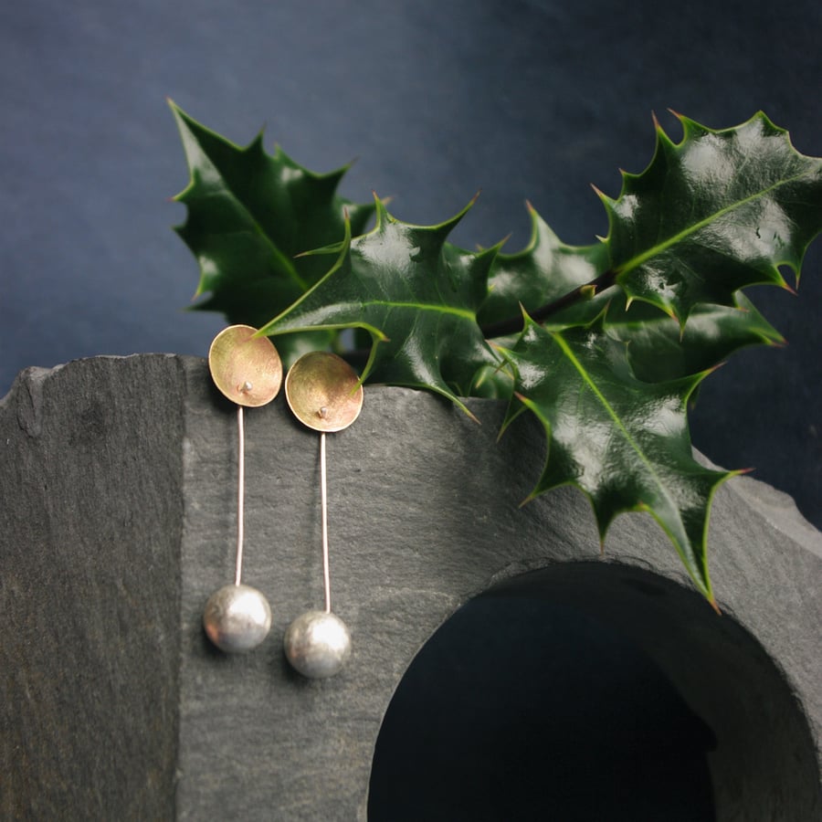Brass and Silver Bauble Earrings