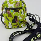 Bright green small cotton dog lover's crossbody bag, reflective strap