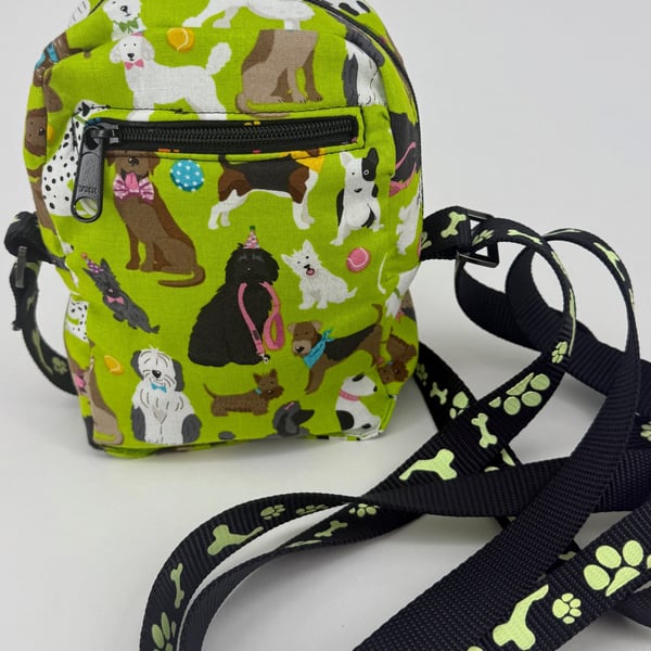Bright green small cotton dog lover's crossbody bag, reflective strap