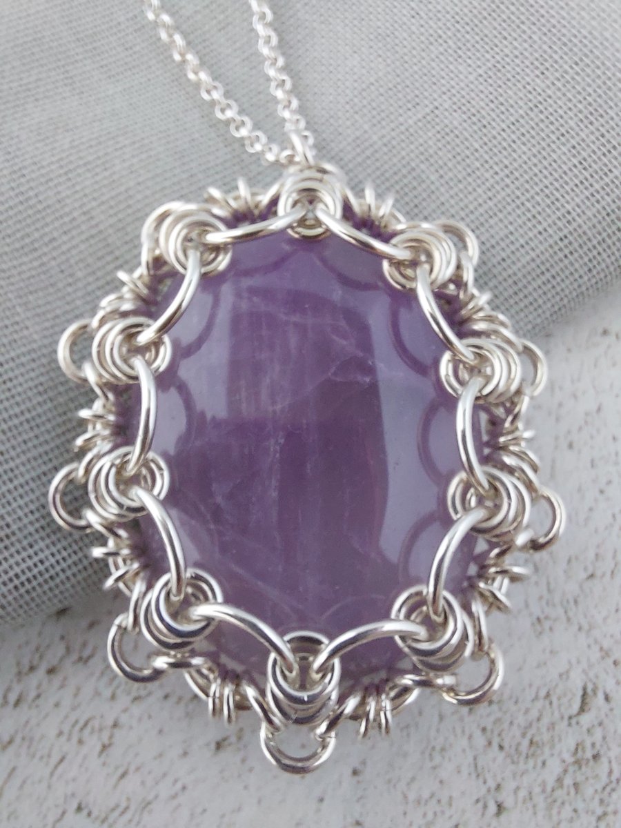 Sterling Silver Amethyst Chainmaille Pendant