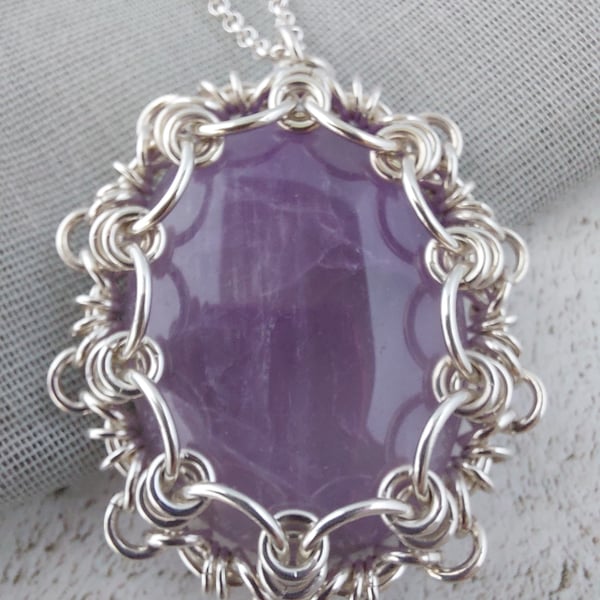 Sterling Silver Amethyst Chainmaille Pendant