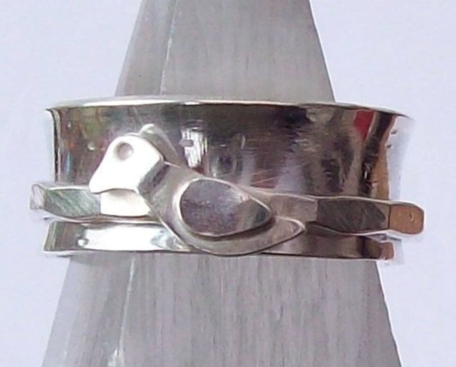 Spinner Ring Sterling Silver Sze L  Bird Ring, Worry Ring , Nature Ring 