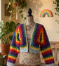 Rainbow Crochet Cropped Cardigan Size 10-12