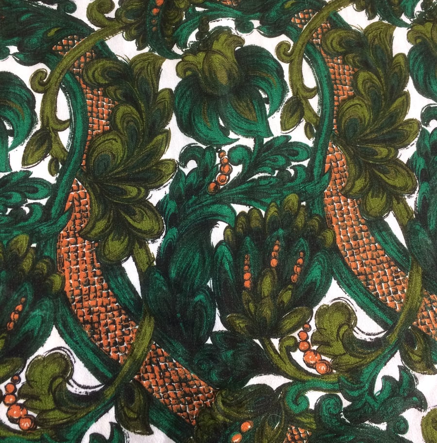 Bold Vivid Green Copper Jade Ornate 50s 60s Barkcloth Vintage Fabric Lampshade