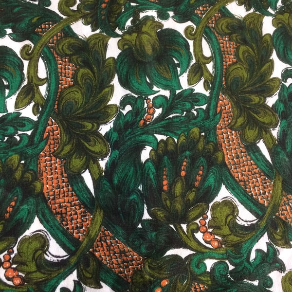 Bold Vivid Green Copper Jade Ornate 50s 60s Barkcloth Vintage Fabric Lampshade