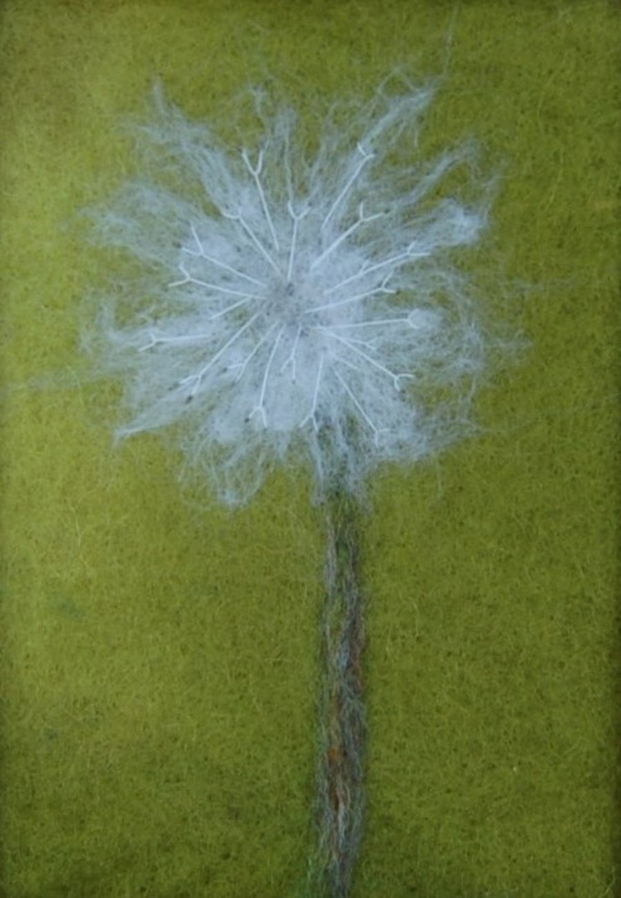 Dandelion Needle felted and hand embroidered  framed picture - hand dyed