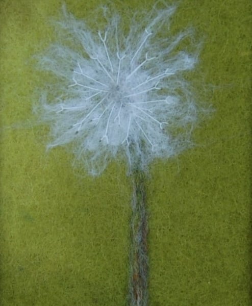 Dandelion Needle felted and hand embroidered  framed picture - hand dyed