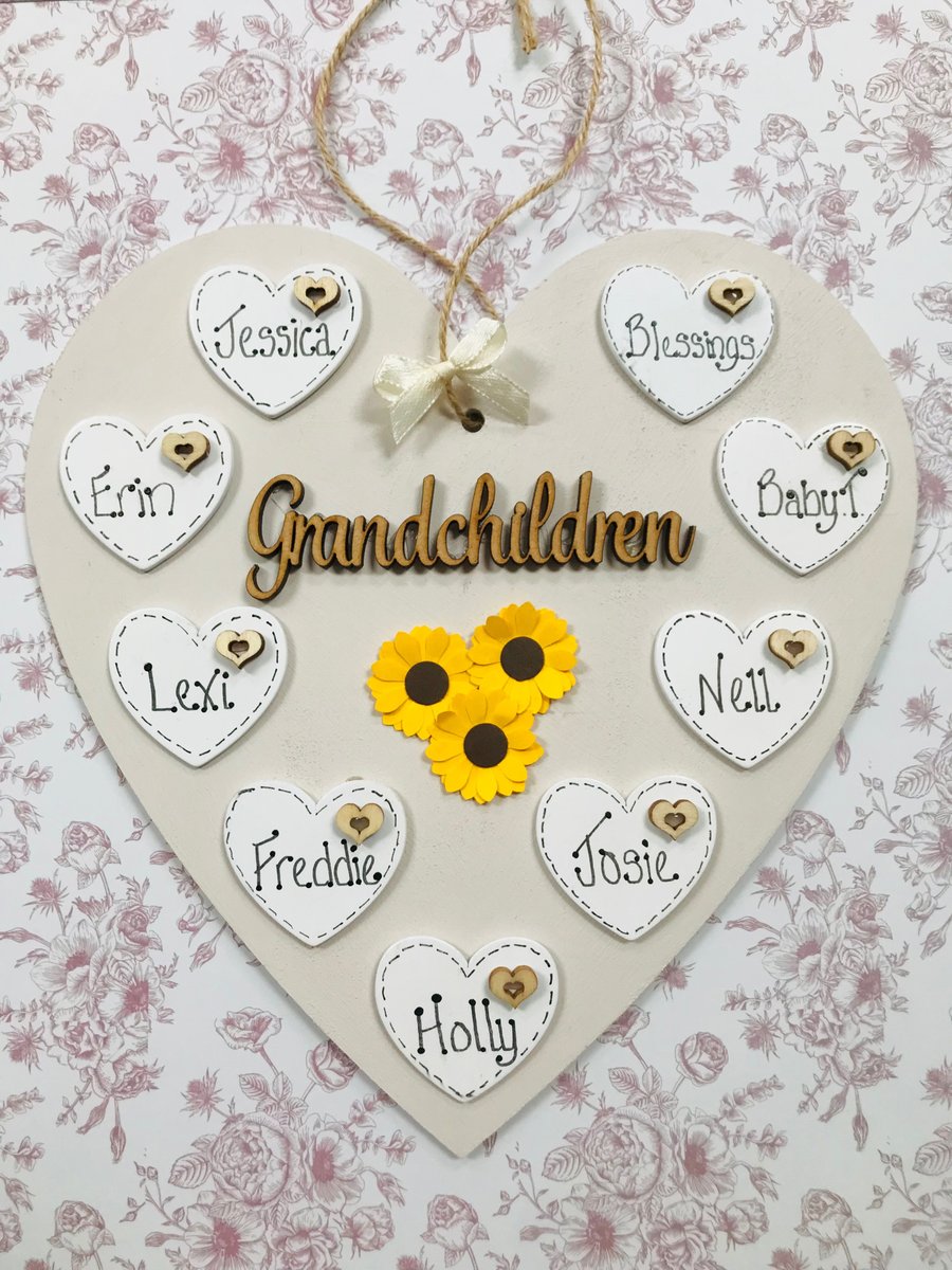 Personalised Handmade Hanging Hearts,hand painted,family Gift,Grandchildren