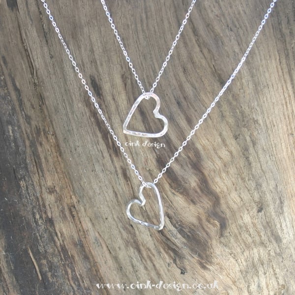 One Sterling Silver small hammered heart necklace