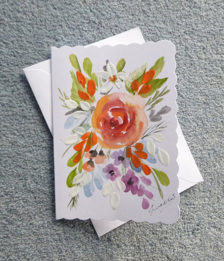greetings card hand painted floral blank card ( ref F 474,D5 )