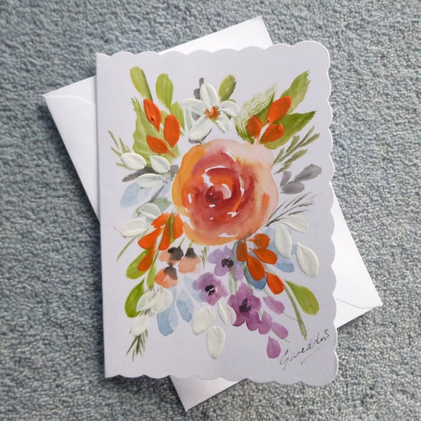 greetings card hand painted floral blank card ( ref F 474,D5 )