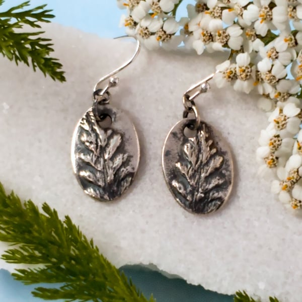 Recycled Silver Wildflower Earrings - Yarrow Leaves