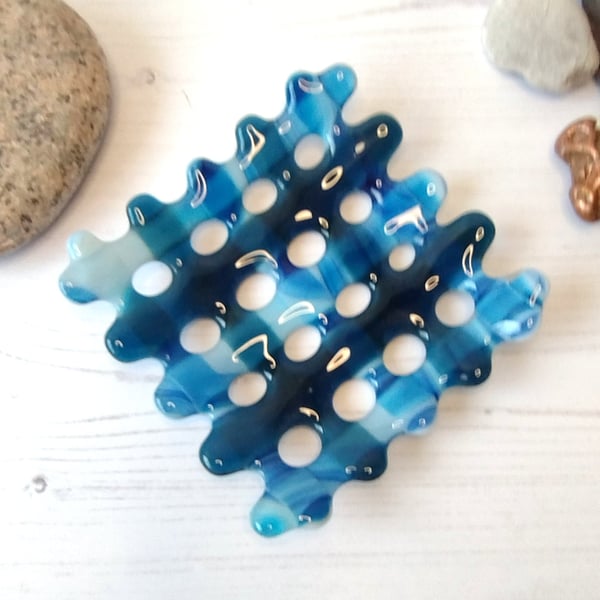 Woven Fused Glass Dish - Ocean Waves Trinket Bowl Thoughtful Gift