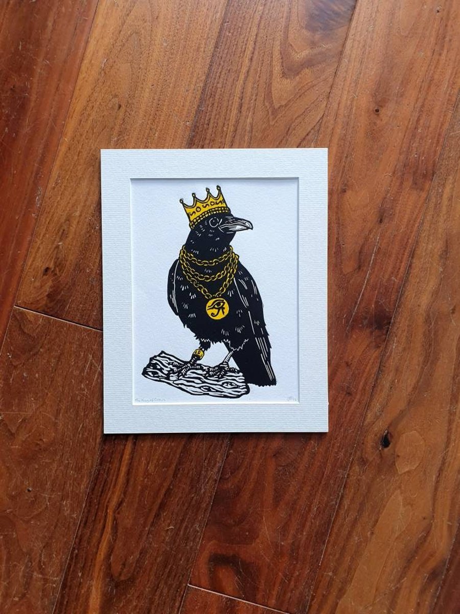 The King of Crows - handmade original linocut art print - Folksy
