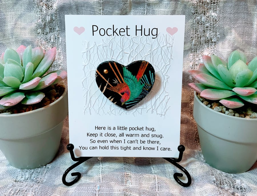 Pocket Hug Wood Heart Badge.