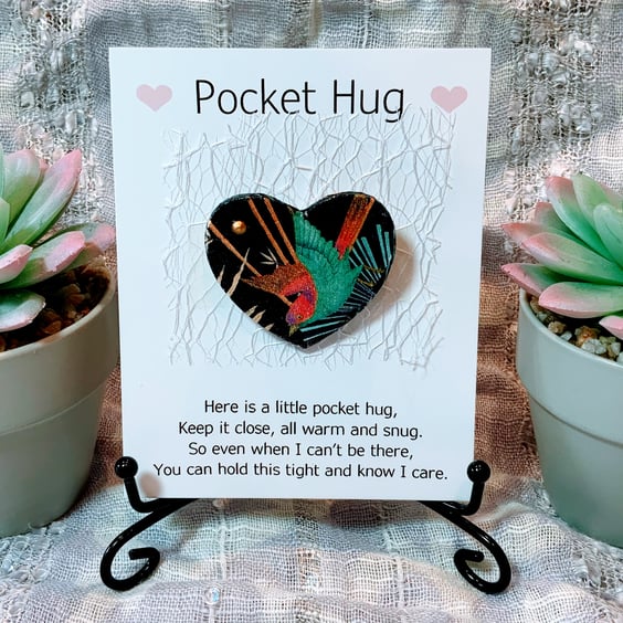 Pocket Hug Wood Heart Badge.