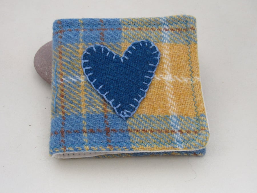 Handmade Yellow and Blue Heart Tweed Needlebook