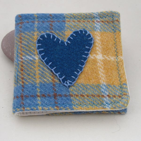 Handmade Yellow and Blue Heart Tweed Needlebook