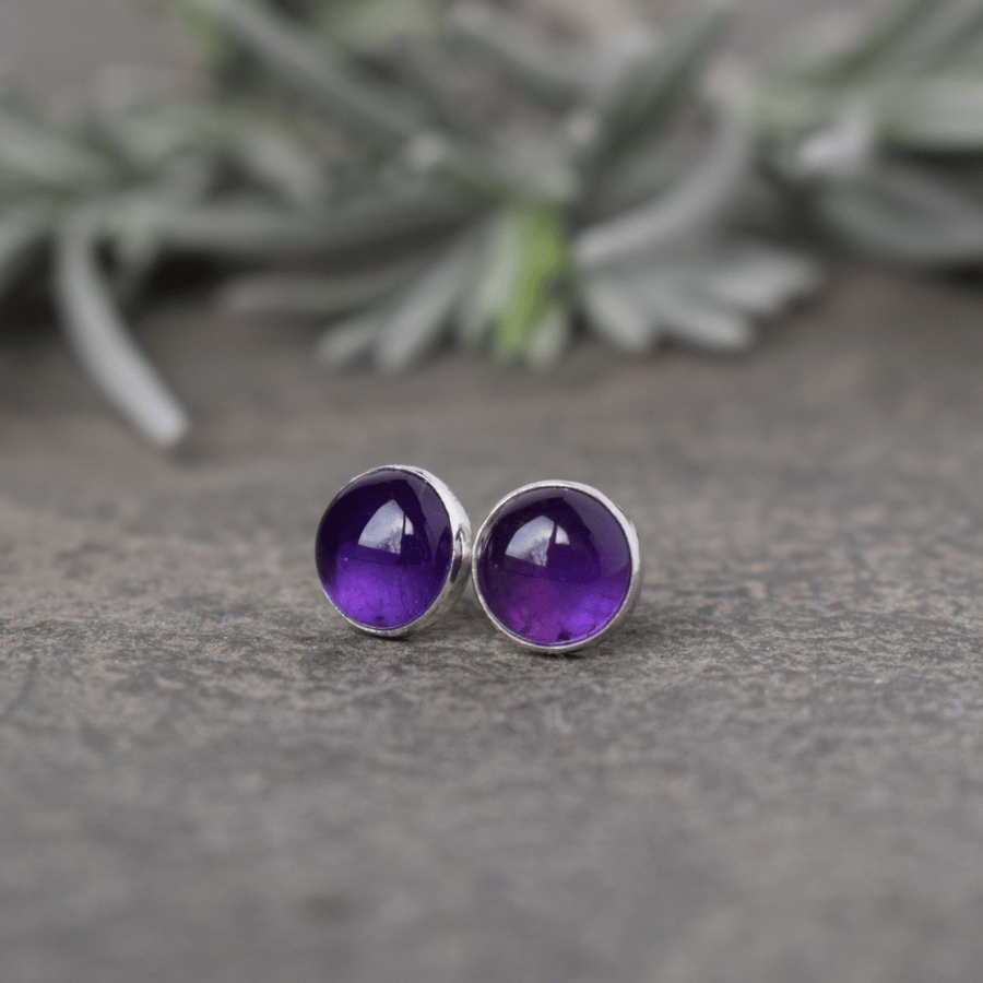 Amethyst Gemstone Sterling Silver Stud Earrings