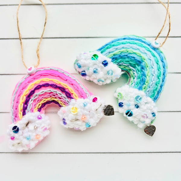 Mini Beaded Rainbow Hanging - Cloud Charm - Handmade UK
