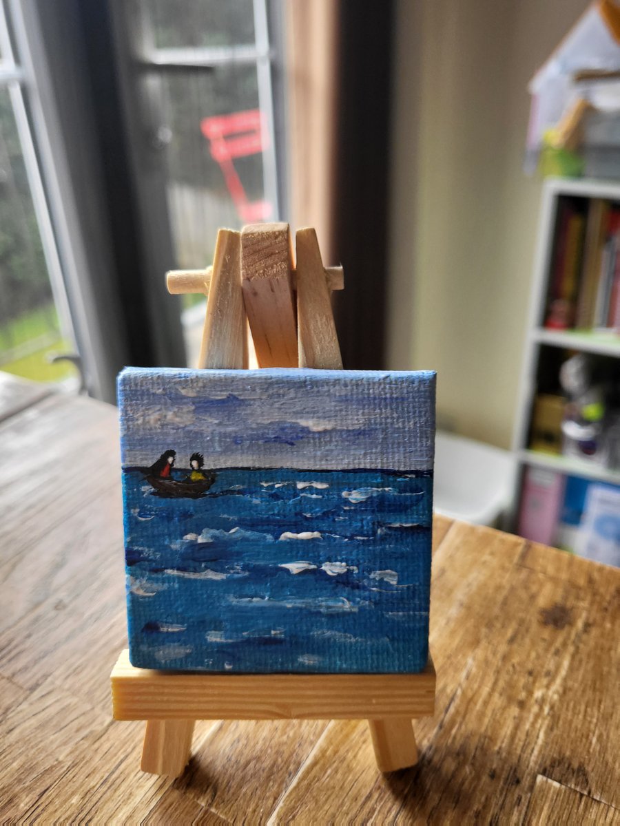 Original mini canvas seascape painting ocean boat 