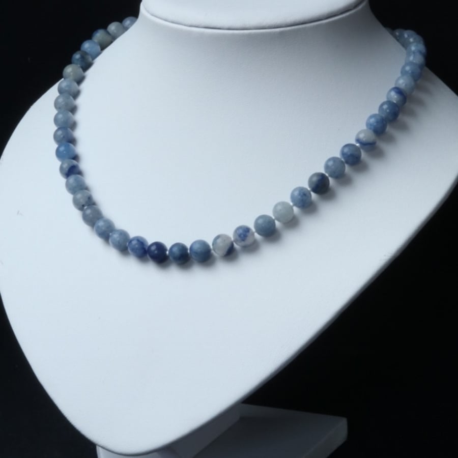 Blue Aventurine Necklace with Silver Plated Toggle Clasp