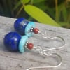 Lapis Lazuli, Sky Blue Turquoise and Mookaite Drop Earrings in Sterling Silver