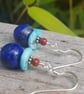 Lapis Lazuli, Sky Blue Turquoise and Mookaite Drop Earrings in Sterling Silver