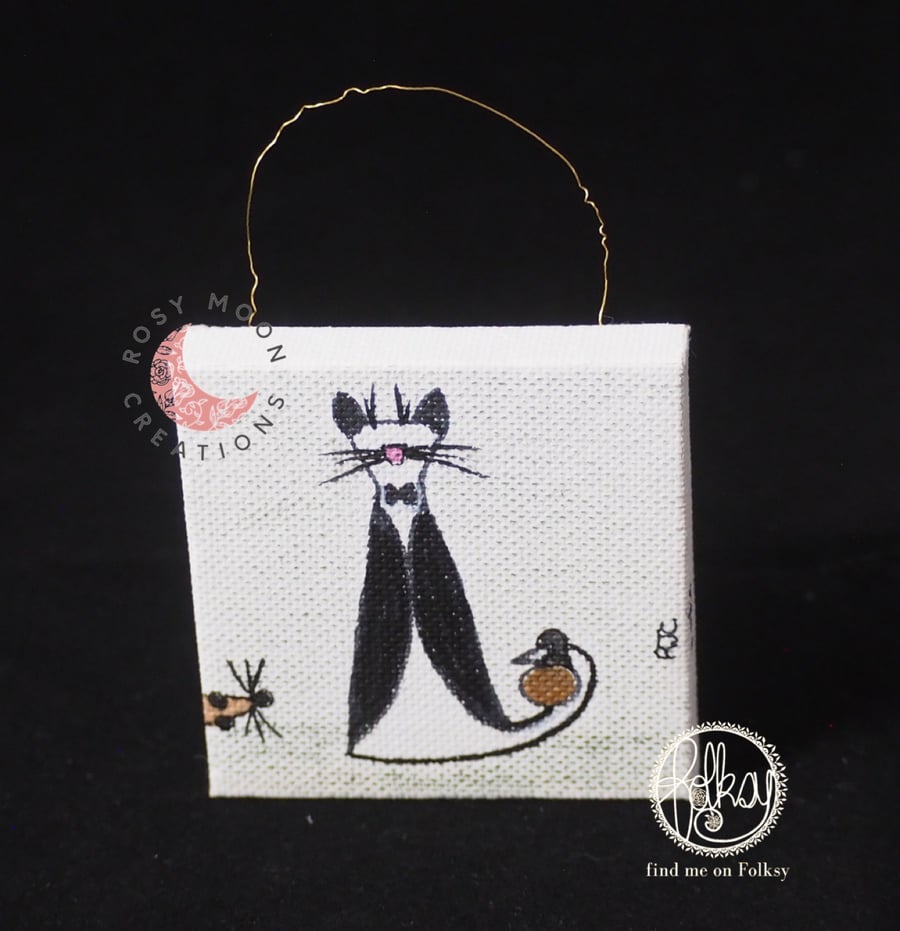 Dapper Cat with Bauble, Canvas Christmas Decoration 