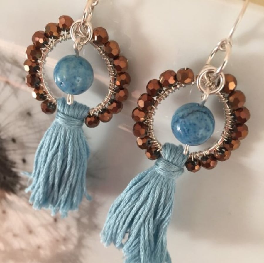 Handmade wire wrapped tassel earrings