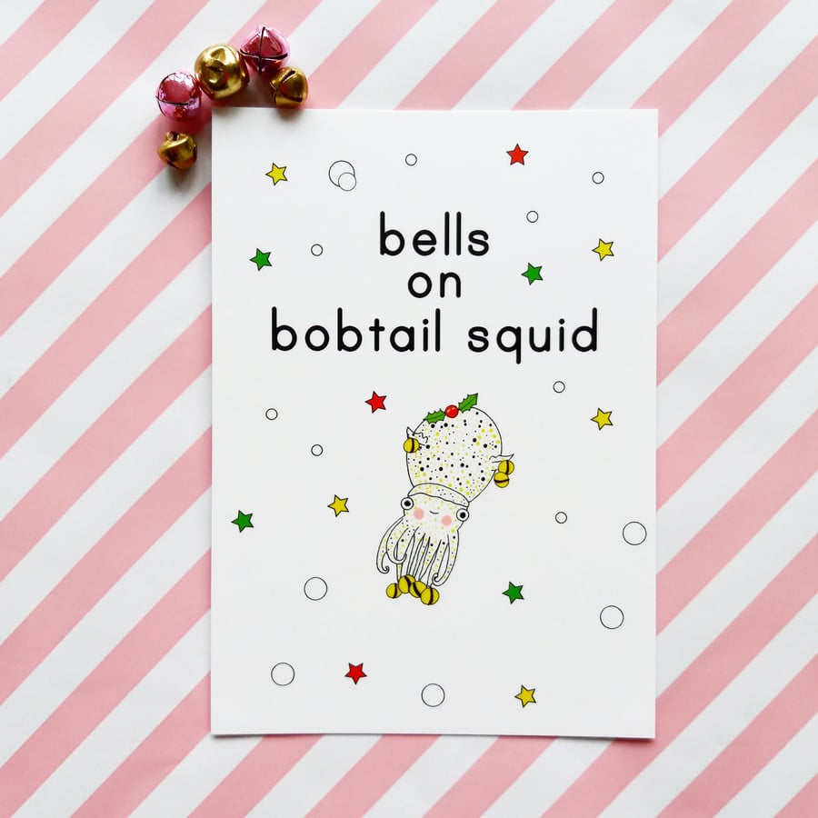 bobtail squid postcard & envelope - christmas postcard