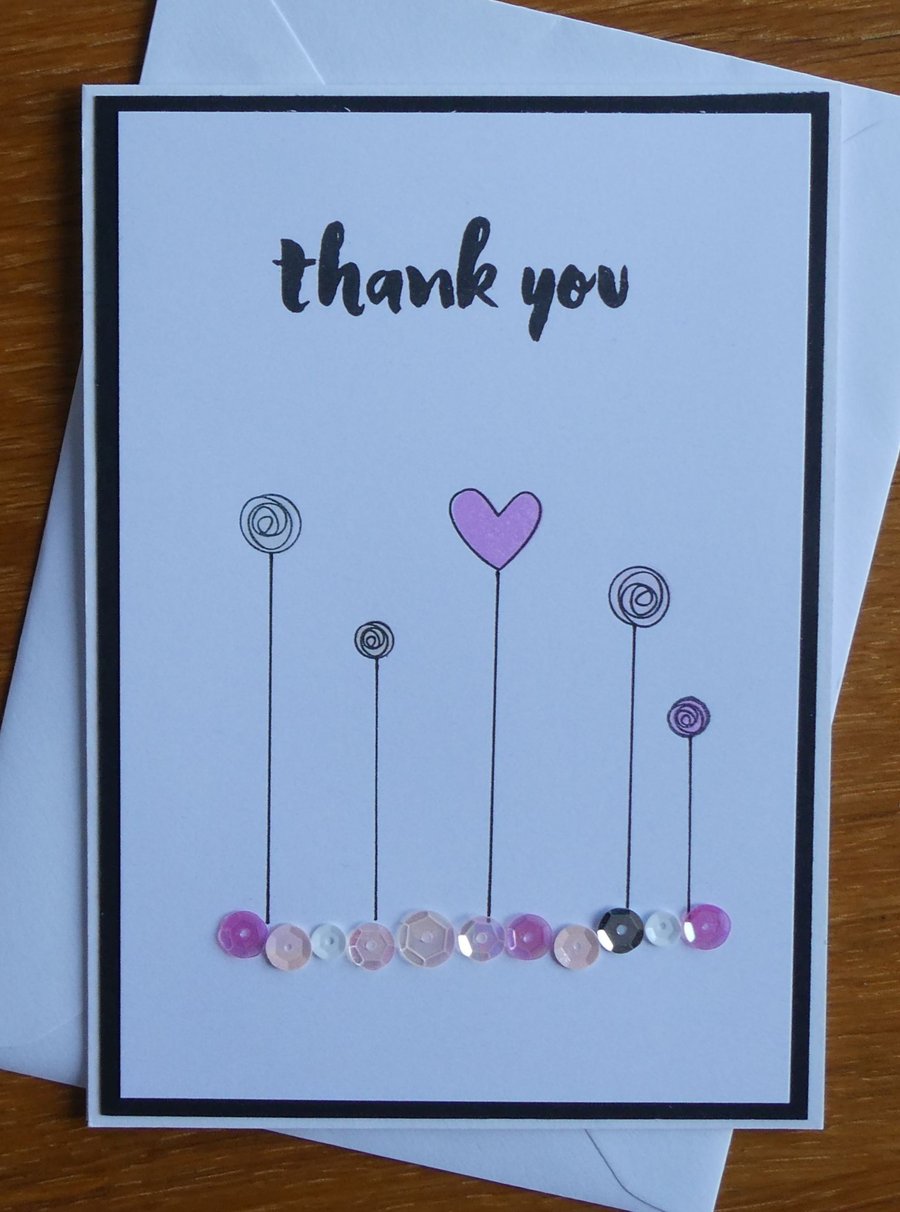 Thank You Card - Pink & White Sequins