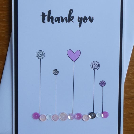 Thank You Card - Pink & White Sequins