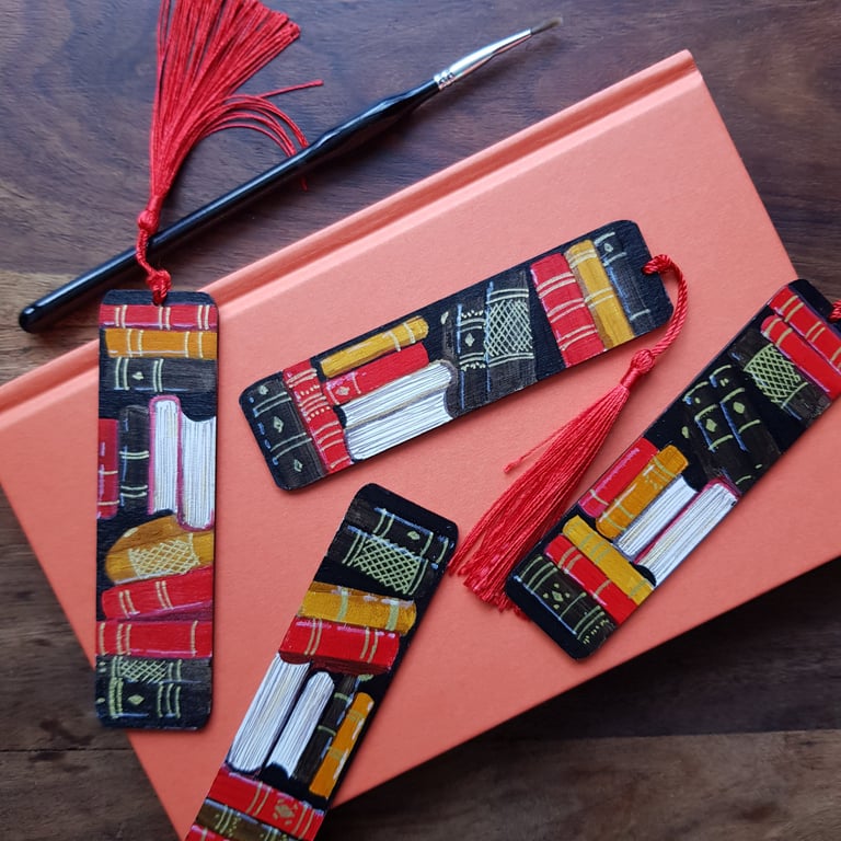 Hand painted wooden bookmarks red