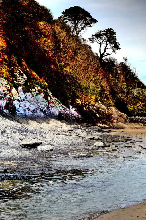 Print Pentewan Coastal Picture, Cornwall Photo Beach, Coast, Cliffs 