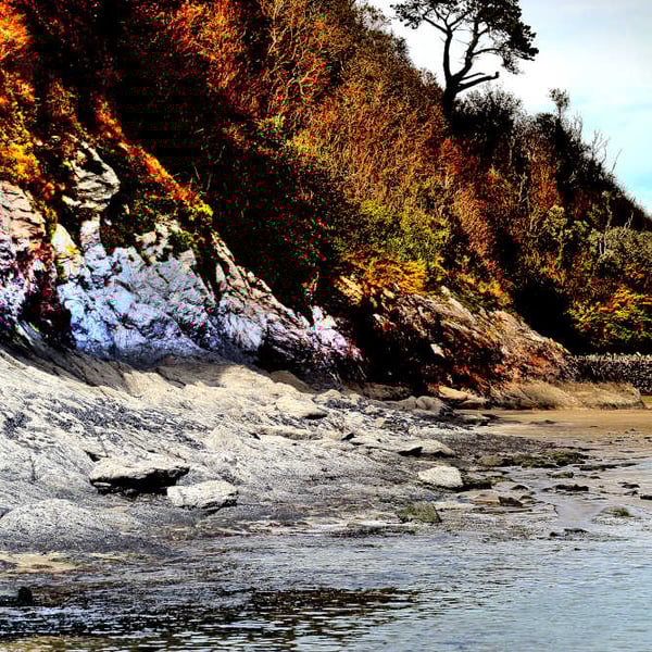 Print Pentewan Coastal Picture, Cornwall Photo Beach, Coast, Cliffs 